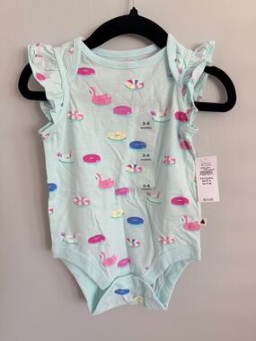 GAP Mint One-Piece Bodysuit with Pink Swim Ring & Swan Print
